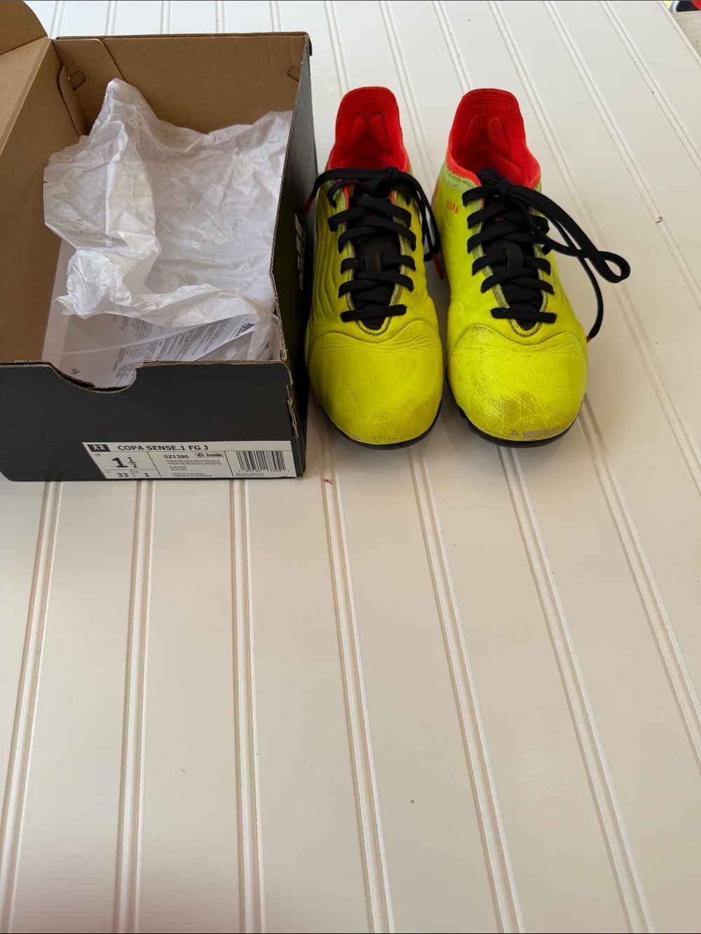 adidas Kids Soccer Shoes in Bright Yellow with Red Accents